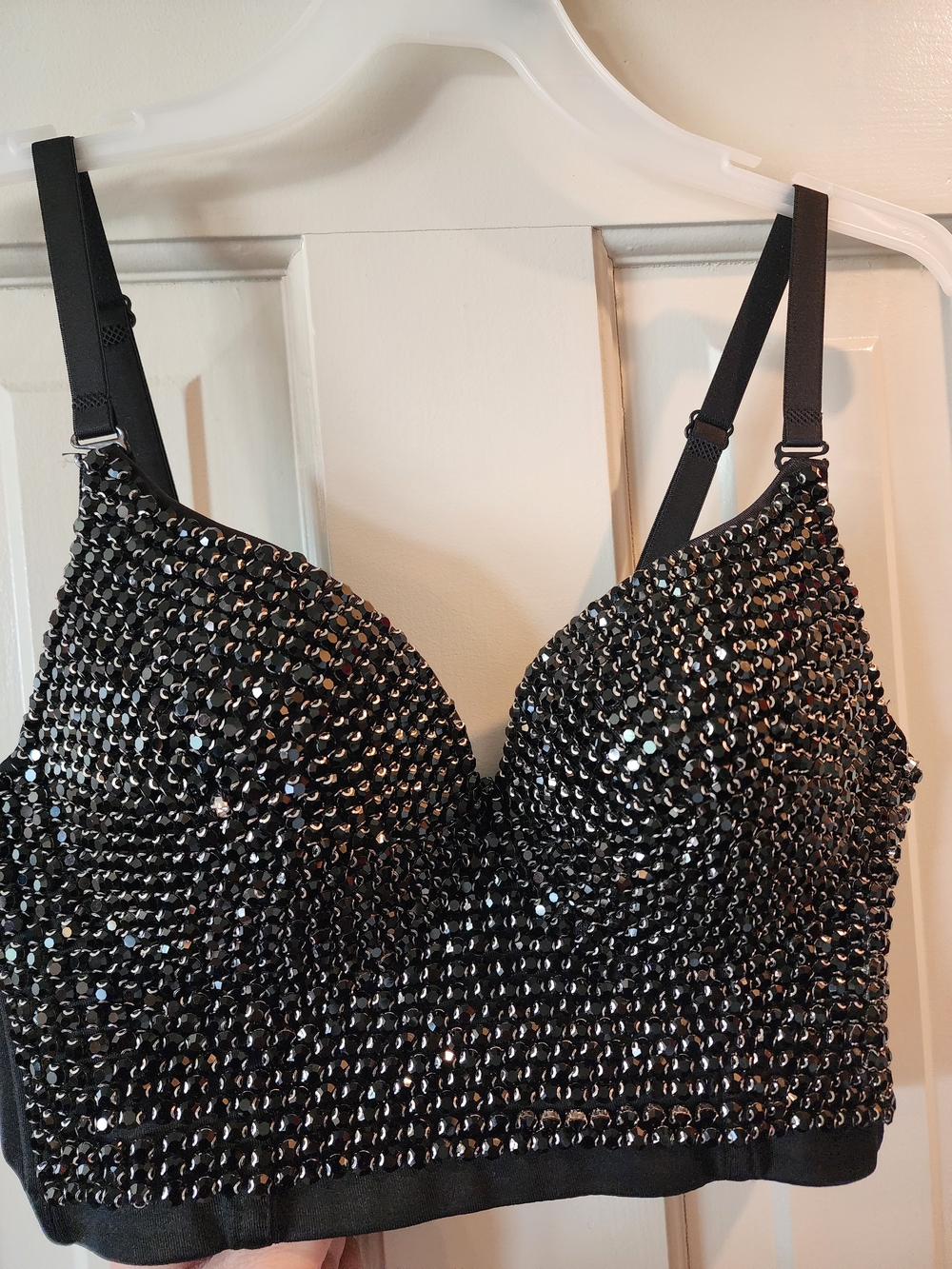 Sequin Longline Bralette - Black